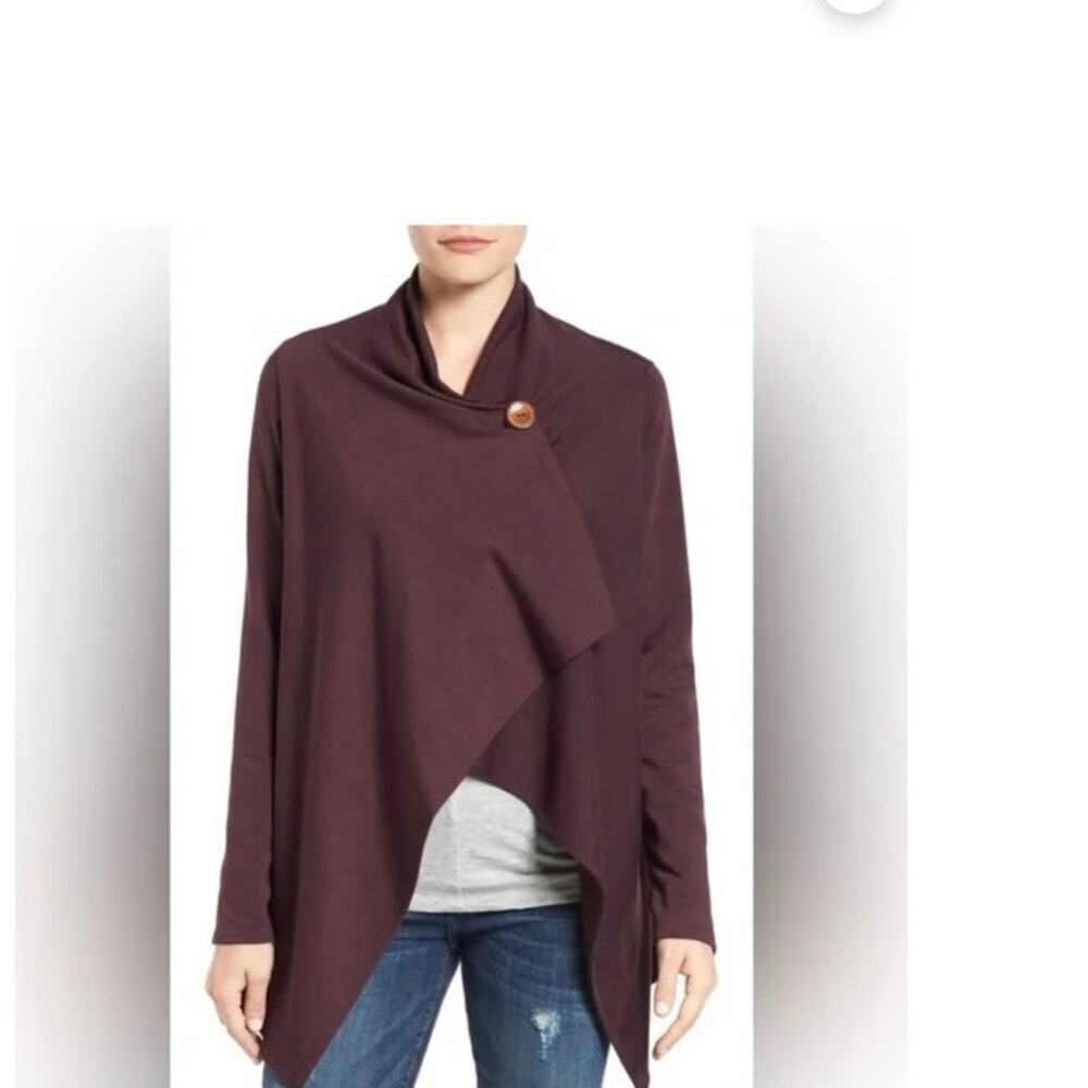 Bobeau Luxuriously Soft Charcoal Gray Asymmetrical Wrap Cardigan‎